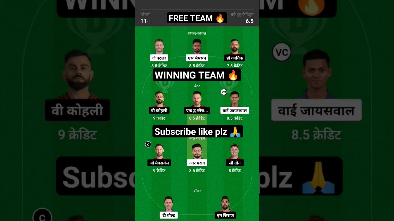 RR vs RCB Dream11 Team Prediction | RR vs RCB Dream11 Team | 