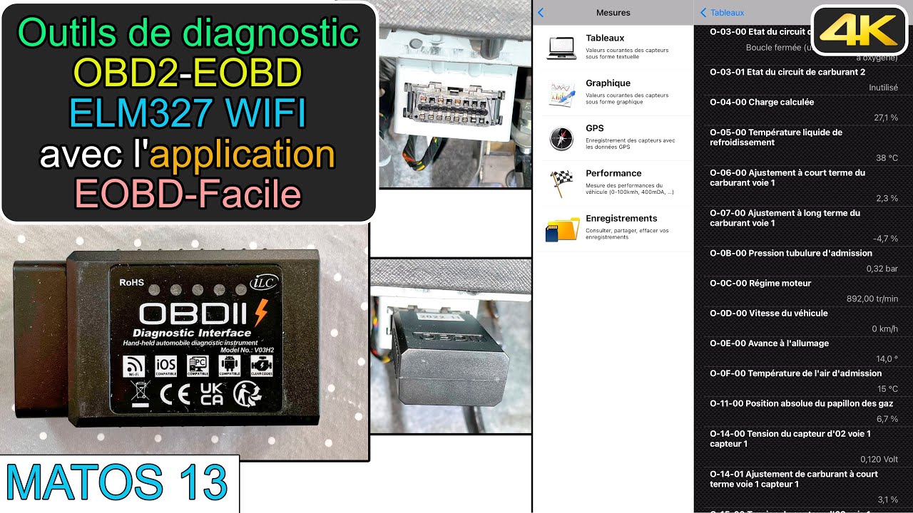 Matos13-Outils de diagnostic OBD2 EOBD ELM327 wifi avec application ...