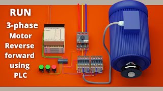 How to RUN three phase motor in reverse and forward directions using the PLC ?