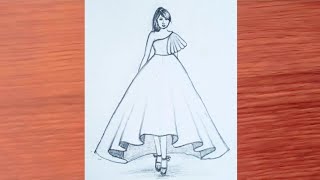 How to draw a girl with beautiful dress||pencil sketch drawing|| girl dress drawing