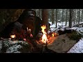 Winter Bushcraft Trip - Cave natural shelter, overnight snowstorm, freezing temperatures, old forest