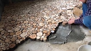 : DIY floor, Log floor, Unique flooring, Wood flooring, Handmade floor, Rustic floor, Natural flooring