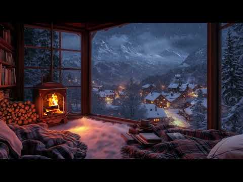 Peaceful Nights Snowfall Crackling Fireplace Ambiance For Deep Sleep Cozy Up In Warmth 