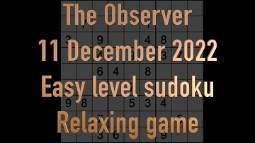 Sudoku solution – The Observer sudoku 11 December 2022 Easy level