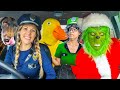 Police surprises rubber ducky puppy funny gorilla and grinch with car ride chase