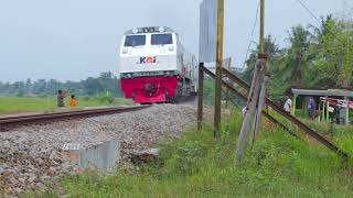 Kereta api melewati tikungan di tengah sawah sidareja. Train indonesia / Canon EOS M6 + efm 15-45 mm