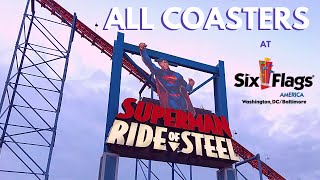 All Coasters At Six Flags America  Onride Povs  Front Seat Media