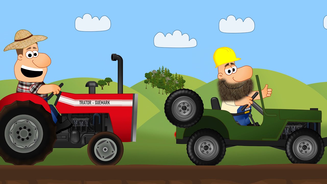 Desenho animado - Construção - Trator, Caminhão Betoneira, Guindaste -  Tractor, concrete mixer truck 