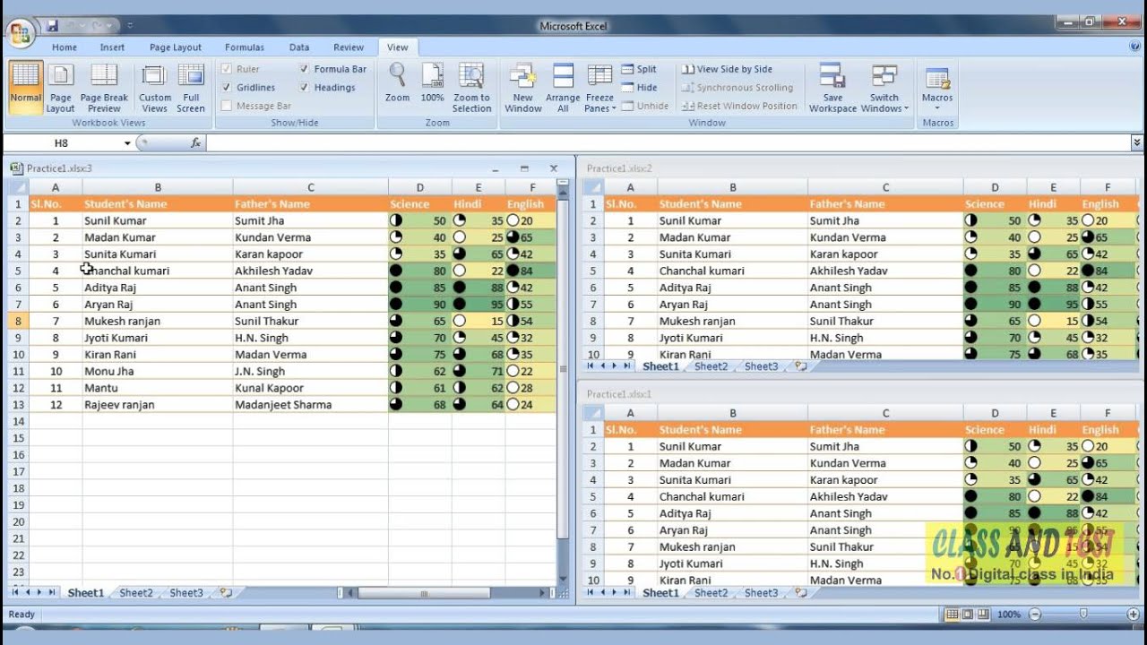 Excel  69 and work 70 - New Window and Arrange all window