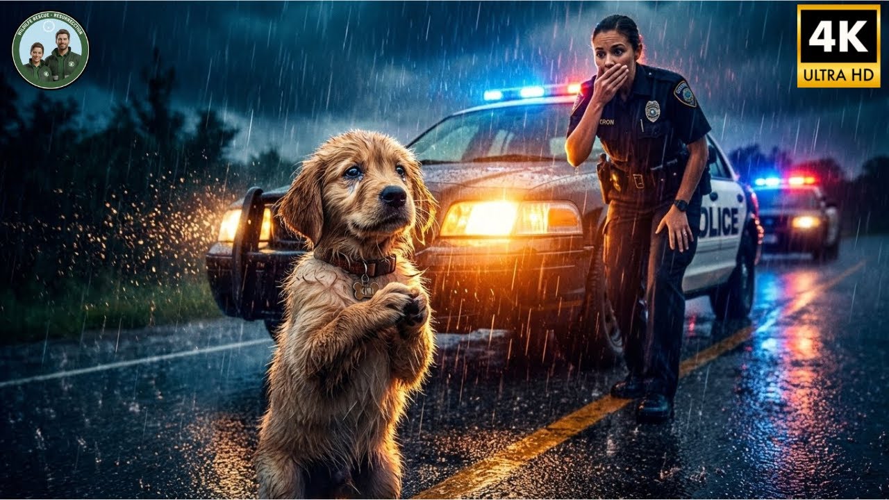 A Tear Filled Rescue Story A Puppy Begs a Female Police Officer for Help in the Pouring Rain