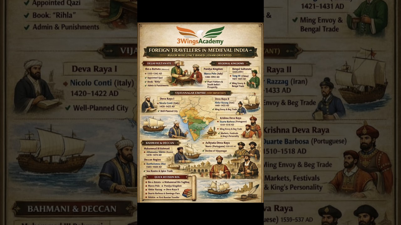 FOREIGN TRAVELLERS IN INDIA IMPORTANT FOR DEFENCE UPSC EXAMS 