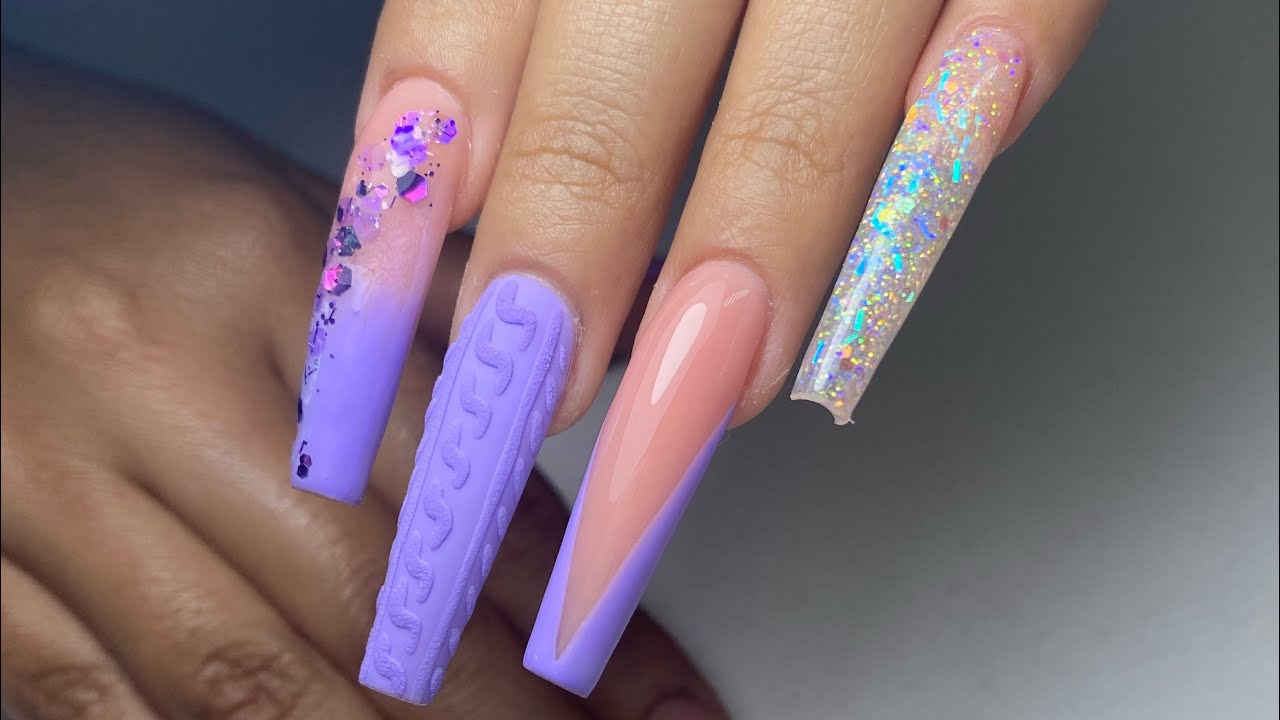 Uñas extra largas en tono lila con diferentes efectos ✨ - thptnganamst.edu.vn