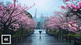 Rainy Sakura Forest Walk near a Shipyard in Fukuoka, Japan / 4K / Soft Piano & Gentle Rain screenshot 3