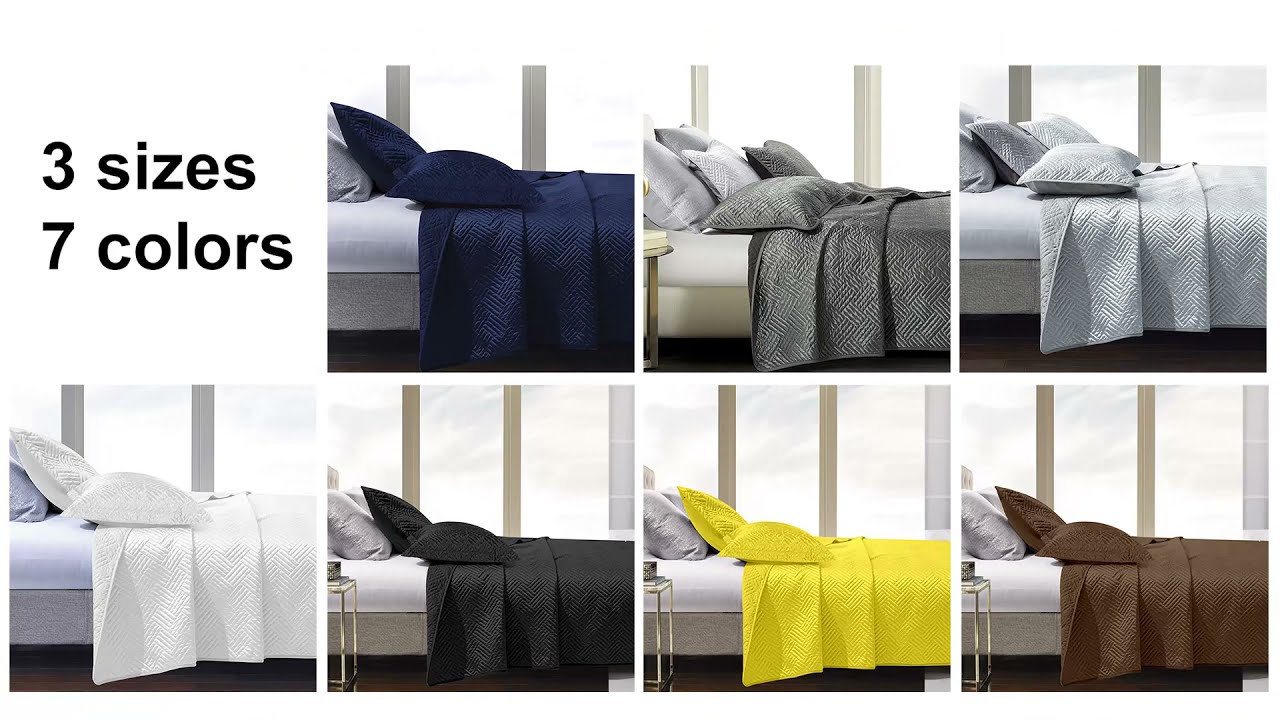 3 Piece Geometric Pattern Satin Quilt Coverlet Bed Set