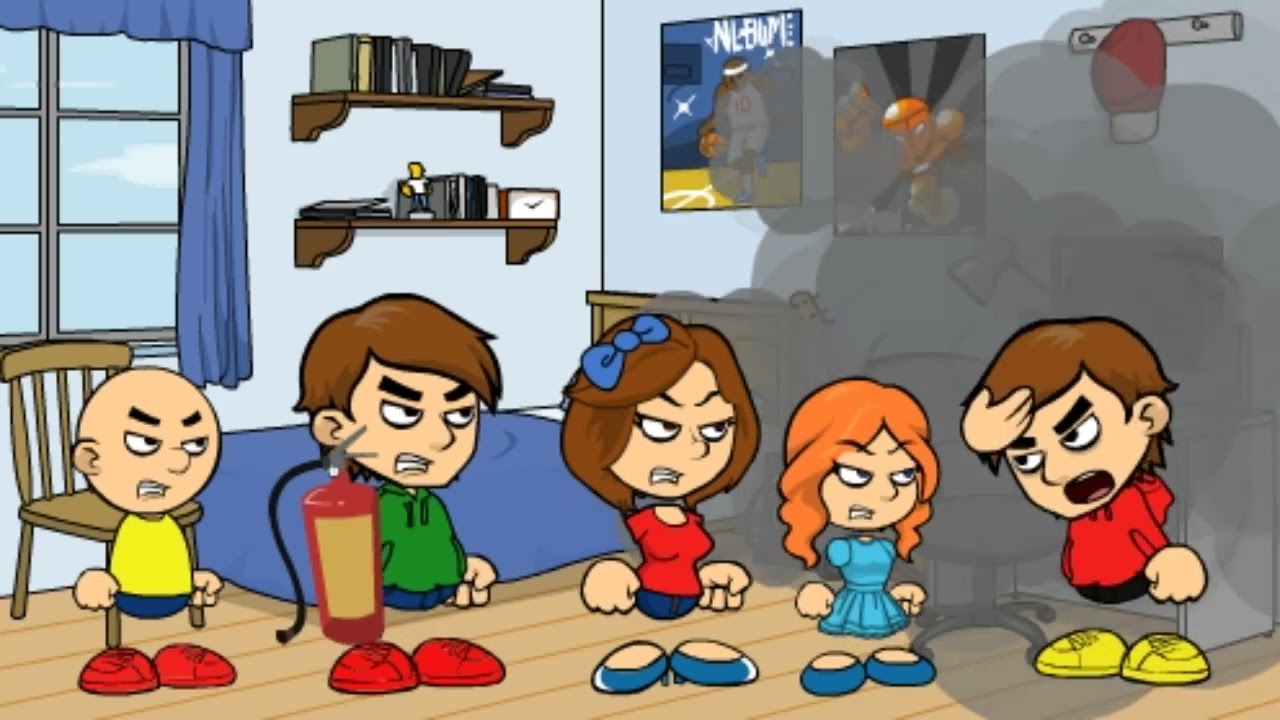 Coris burns Caillou's PC and gets a punishment day