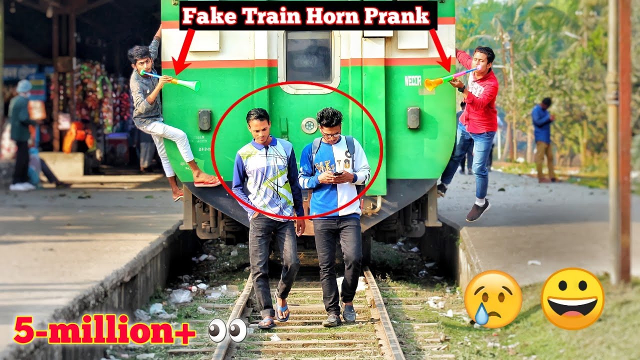 Best of the fake Train horn prank | ( Part 3 )  Try to not laugh challenge - Horn prank in public!