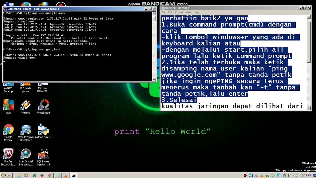 TUTORIAL PING MENGGUNAKAN COMMAND PROMPT - YouTube