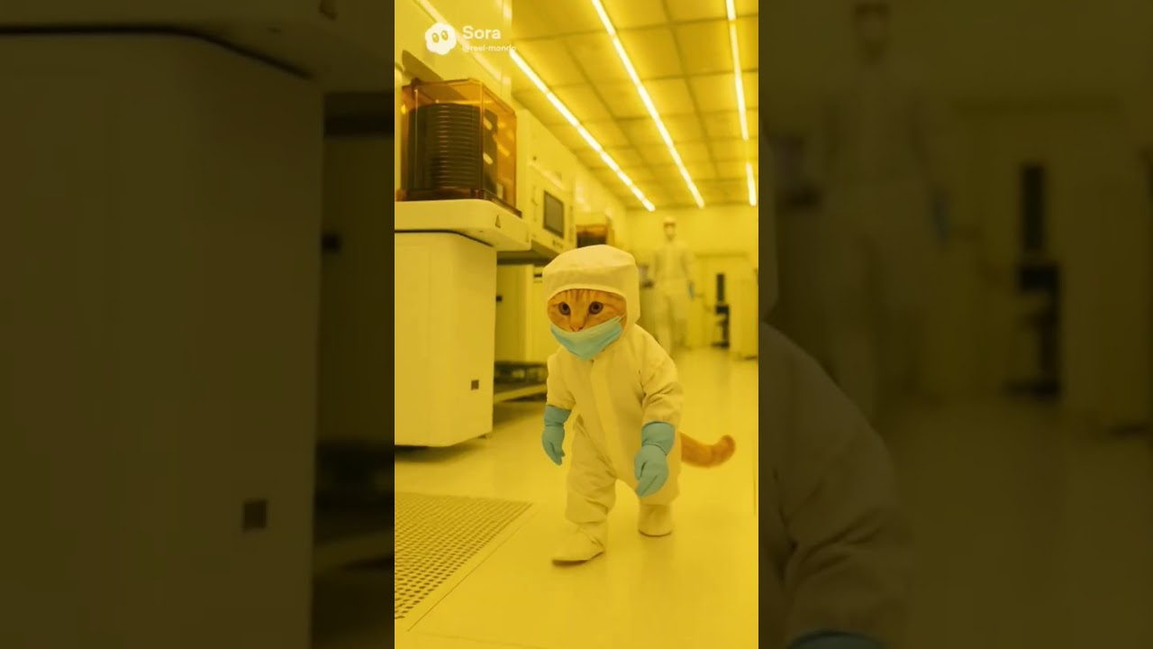 Chip.Cat Engineer in a Cleanroom Laboratory