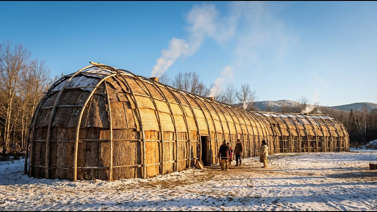 Как коренные американцы строили длинные деревянные дома, чтобы пережить зиму при температуре -40°C?