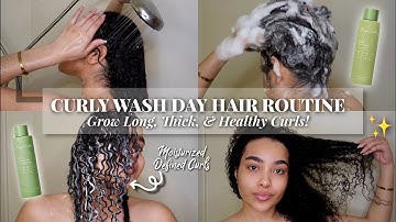 CURLY HAIR WASH DAY ROUTINE ♡ Grow Long, Thick & Healthy Curls! | Rizos Curls Biotin Review