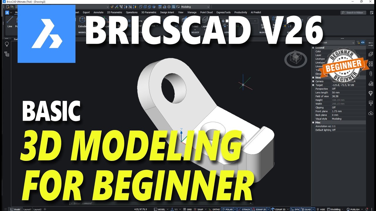 BricsCAD v26 Basic 3D Modeling Tutorial For Beginner - YouTube