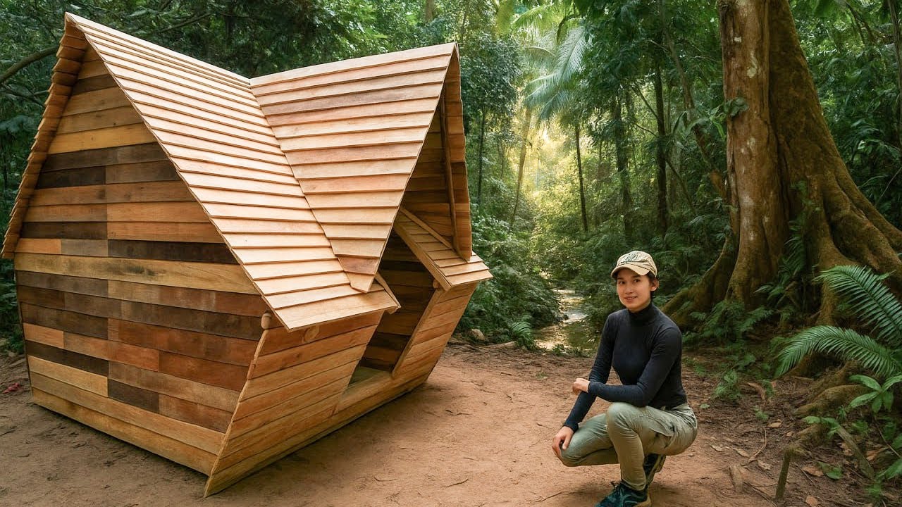 32 Days Building Wooden House in Wilderness | Off Grid Log Cabin Build ...