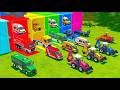 COLORFUL LONG TRUCKS TRANSPORT EXCAVATOR | BLUE RED YELLOW GREEN TRUCKS FS22