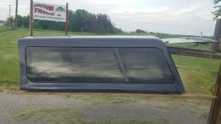 Walk-around of used Jason ION cab high fiberglass truck topper for sale. 04-06 Chevy/GMC 5.8' bed Used Jason Truck Camper Shell For Sale 86 To 93 Mazda Short Bed For Sale Measures 76x60 Good Cond