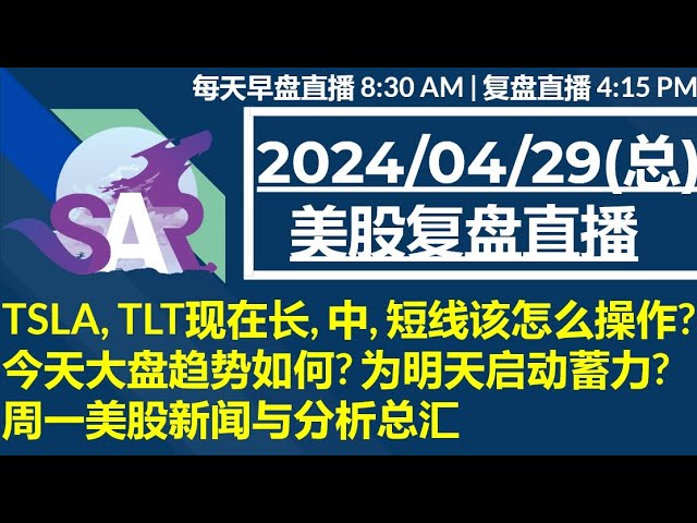 美股直播04/30[复盘] 早上提醒TSLA 183| 早盘数据利好却突破不了 就是卖压重| AMZN, AMD 财报过后大盘趋势怎么看? 周二总汇