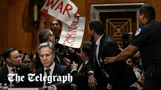 video: Pro-Palestine protesters repeatedly interrupt Blinken in Senate