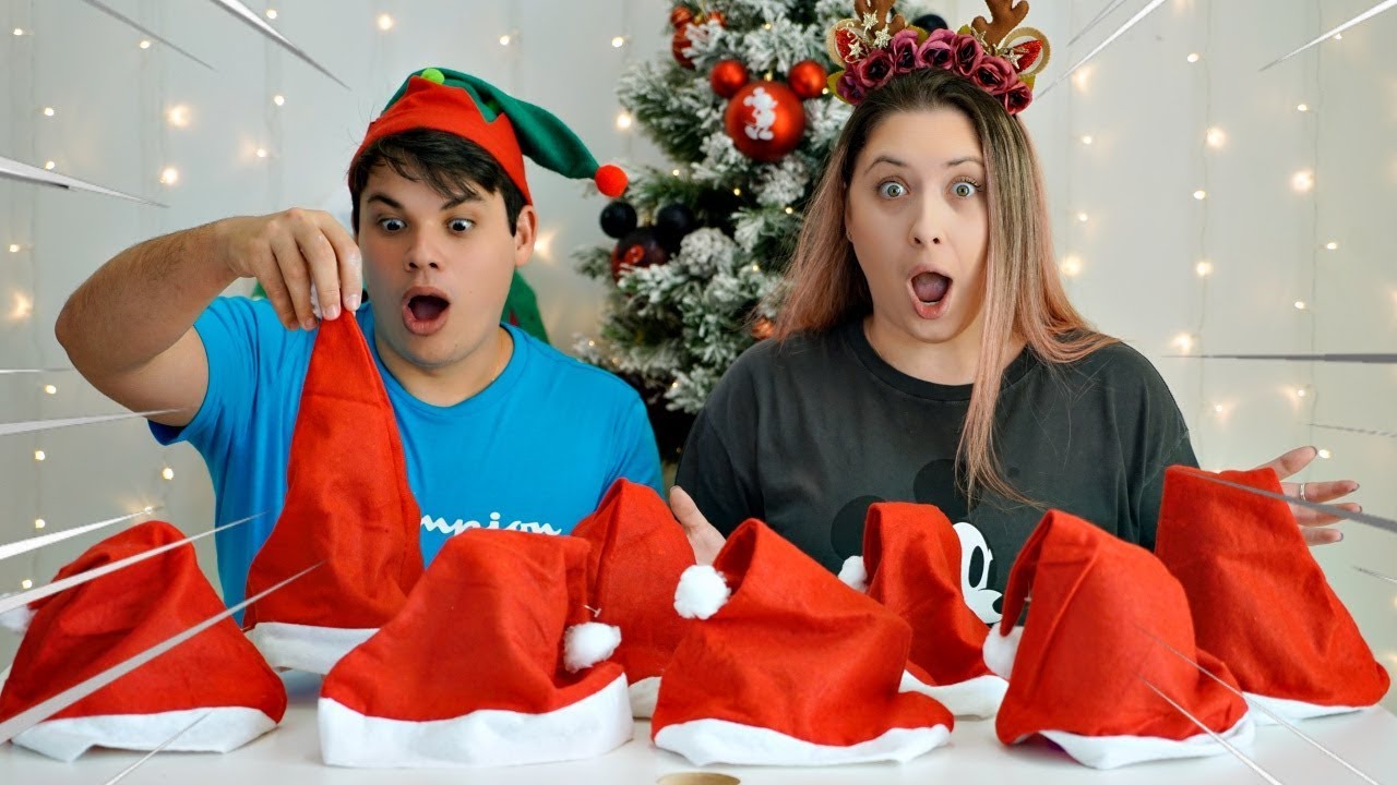 SLIME CHALLENGE NÃO ESCOLHA A TOUCA ERRADA DE NATAL Tata vs Henrique
