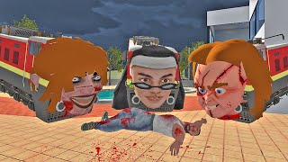 Franklin Play Hide and Kill With Chucky Kamala &amp; Evil nun Train - Indian Bikes Driving 3d Game 