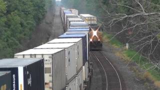 CSX Intermodal Train Passes CSX Double Stack Train