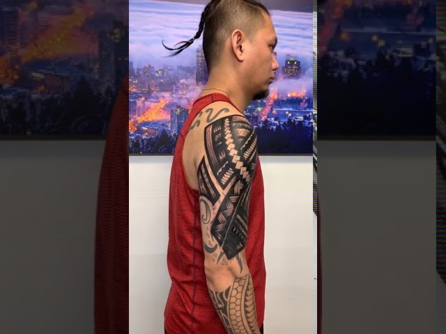 Polynesian tribal tattoo cover up by Marvin Rivera - Mariposa Tattoo Studio class=