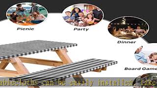 RNOONY Vinyl Fitted Picnic Table Cover with Bench Covers and Bag, Outdoor Waterproof Picnic Tablecl