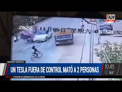 🚘 Un Tesla fuera de control MATÓ  dos a personas I A24