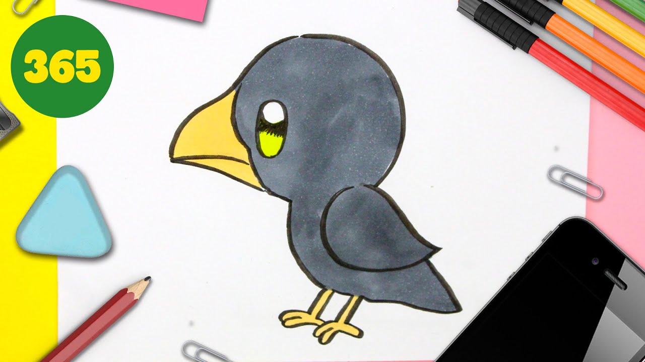 COMMENT DESSINER CORBEAU KAWAII ÉTAPE PAR ÉTAPE – Dessins kawaii facile