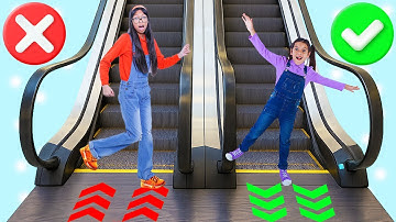 Ellie & Wendy Learn Escalator Safety Rules at the Mall!