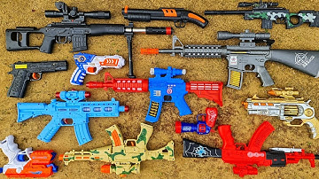 Collecting 7 Sniper Rifles and AK47 Guns Shield Captain America machine gun water gun spiderman gun