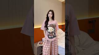 Cute Hello Kitty Pink Outfit | Cozy Plaid Pants & Casual Fashion For Women #girlsoutfit #shorts
