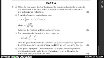A particle of mass m has the Lagrangian: Determine the Routhian and the equation of motion