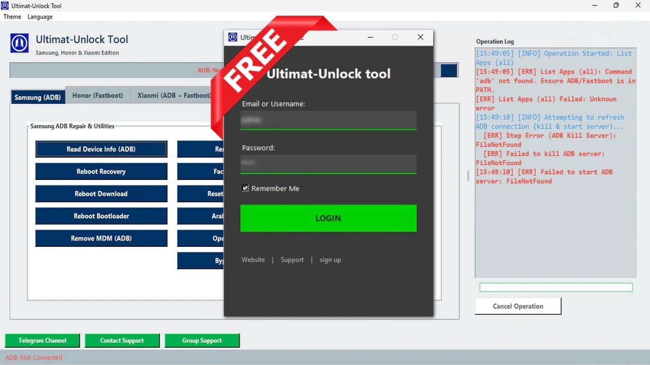 Ultimat-Unlock Tool V2.2 Free Removing FRP, MDM, Bypass Knox Locks, For Samsung, Honor, Xiaomi