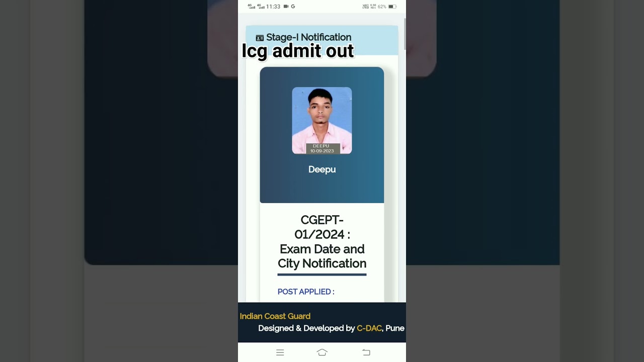 INDIAN COAST GUARD GD DB ADMIT Card out 01/2024 🇮🇳✅