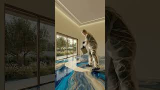 Luxurious bedroom with royal blue marble epoxy flooring 💖✨ #epoxy #epoxyfloor #floor #resinfloor