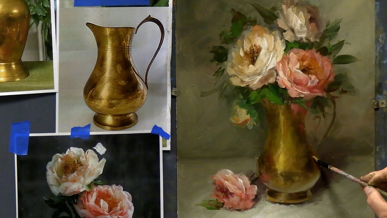 How to Paint Metal  Peonies in Brass Step by Step Lesson