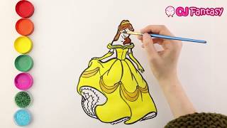 Glitter Princess Belle drawing and coloring | CJ Fantasy