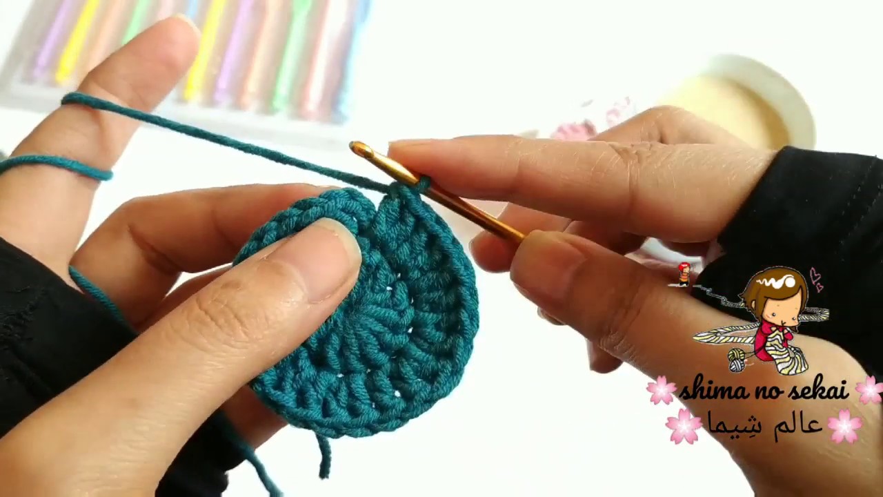 طريقة عمل دائره بغرزة العمود بلفه  round double crochet
