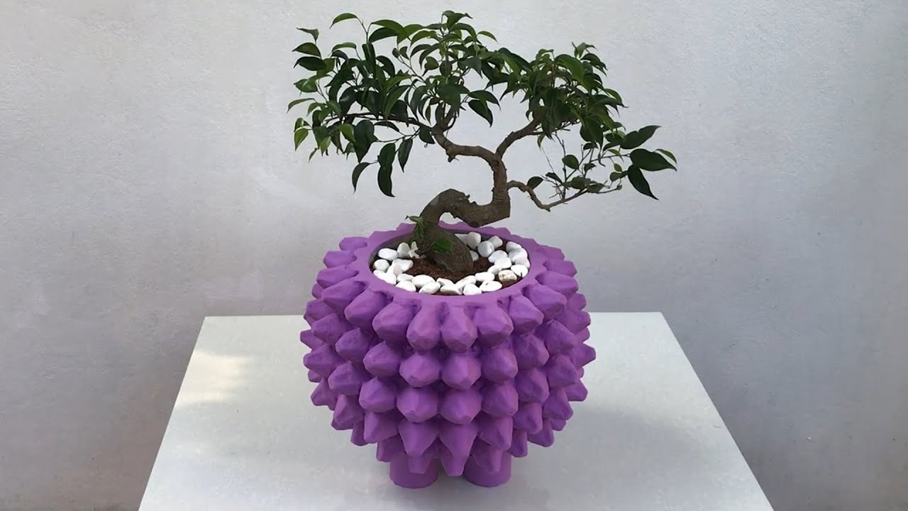 EGG TRAYS AND CEMENT  - How To Make Flower Pots  Easy And Beautiful