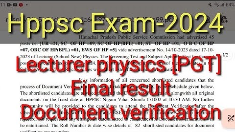 Lecturer Physics (PGT) final result  Hppscexams2024 | document verification updates