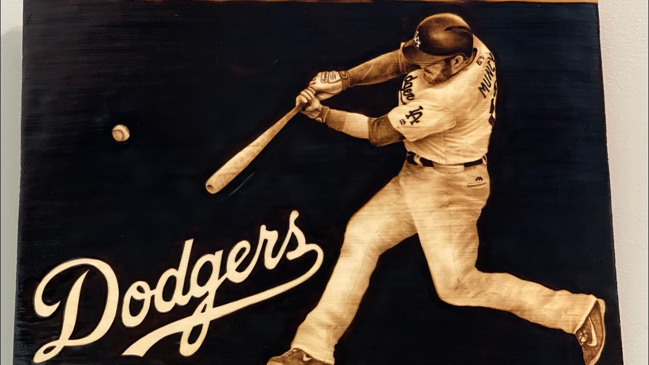 Dodgers Baseball Player Pyrography (Woodburning) Time Lapse Video